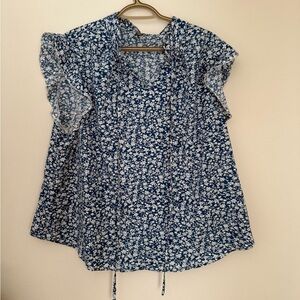 SHEIN Navy Floral Blouse with Flutter Sleeves